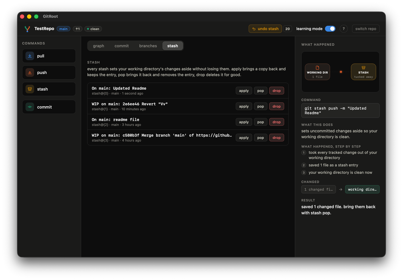 the stash tab listing multiple entries